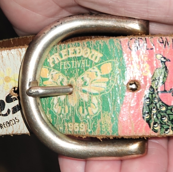FOSSIL VINTAGE 1969 FREEDOM FESTI Daisy Rock hippie belt 100% leather size Large
